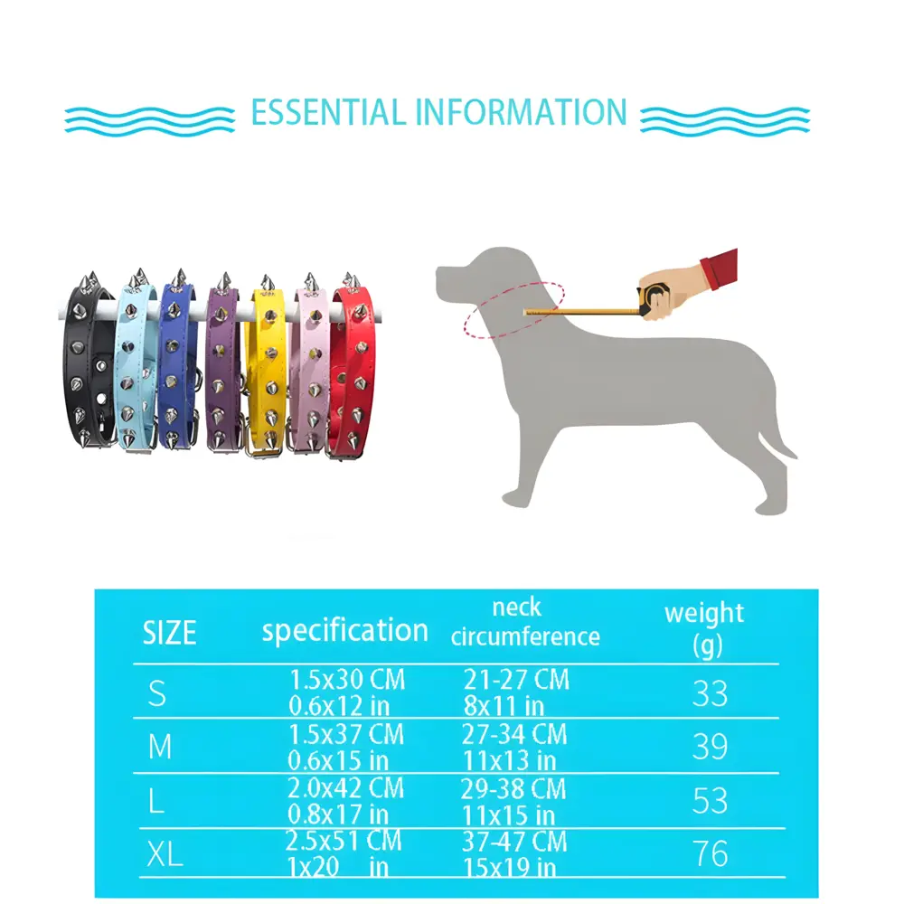 Spike Dog Collar Size Chart