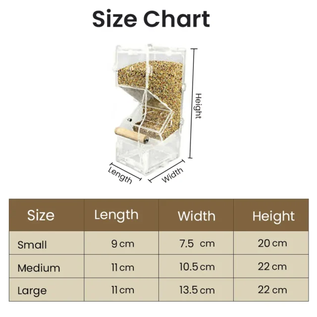 bird feeder Size chart